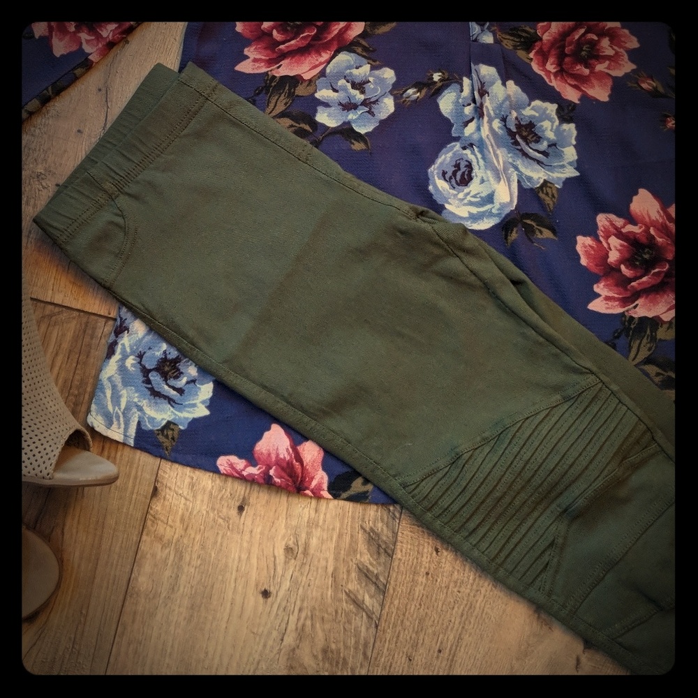 Olive Green Moto Jeggings (please read about size)